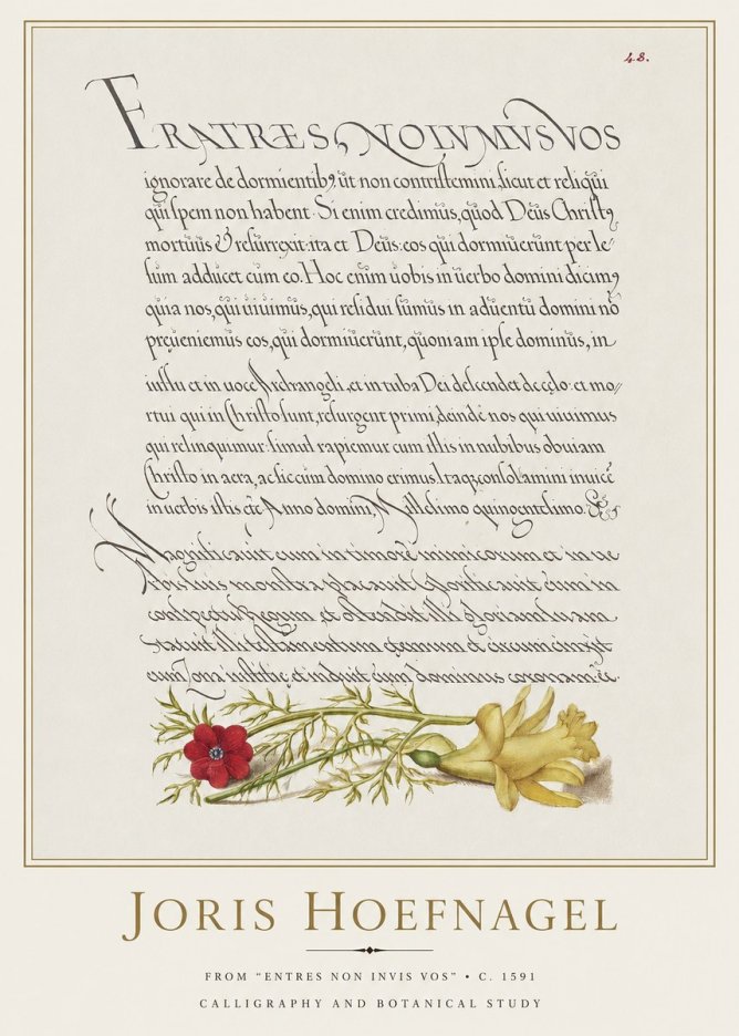 Joris Hoefnagel Calligraphy and Botanical Study I No2 - Poszter