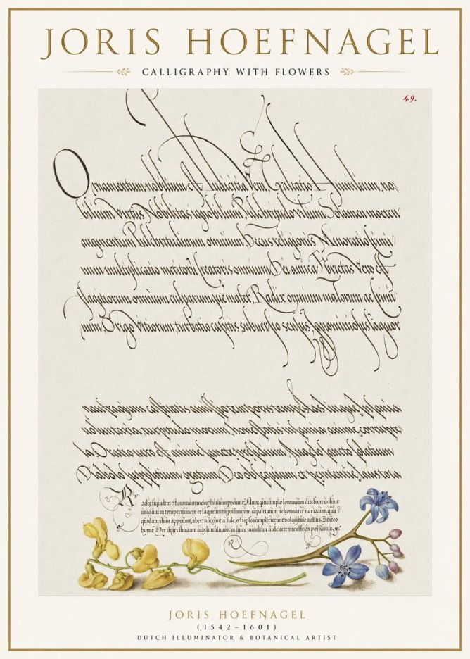 Joris Hoefnagel Calligraphy with Flowers No1 - Poszter
