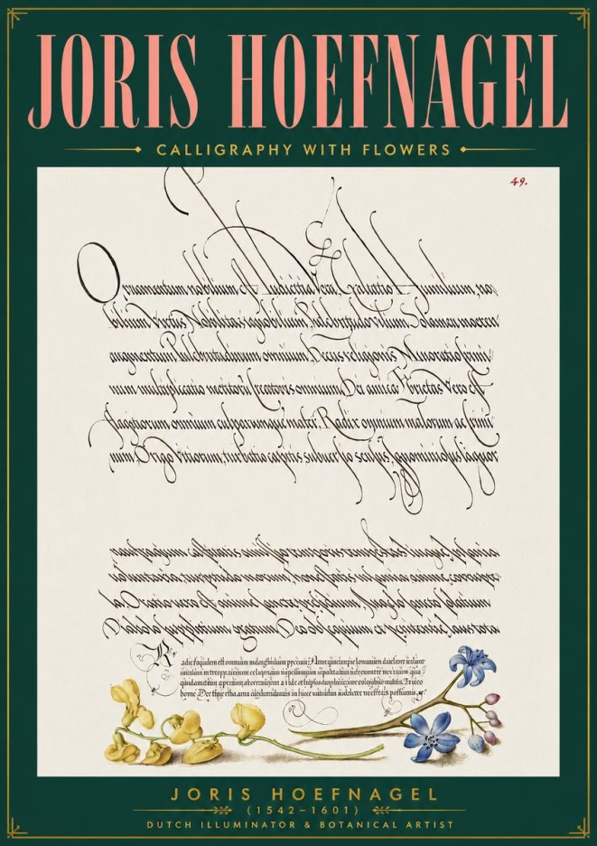 Joris Hoefnagel Calligraphy with Flowers No5 - Poszter
