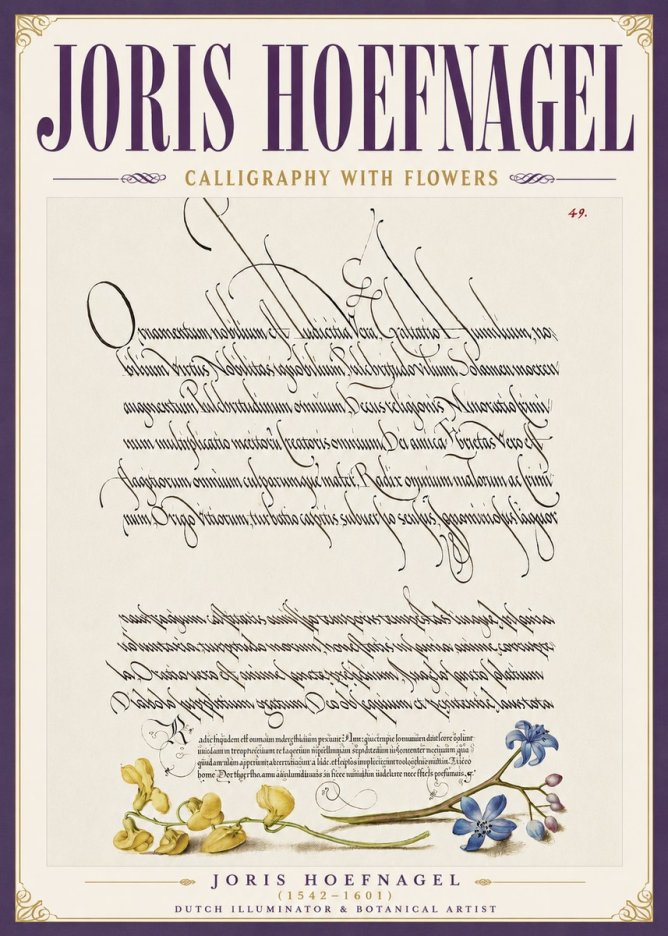 Joris Hoefnagel Calligraphy with Flowers No6 - Poszter