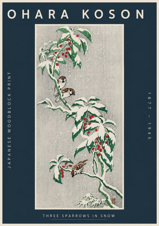 Ohara Koson Three Sparrows in Snow No4 - Poszter