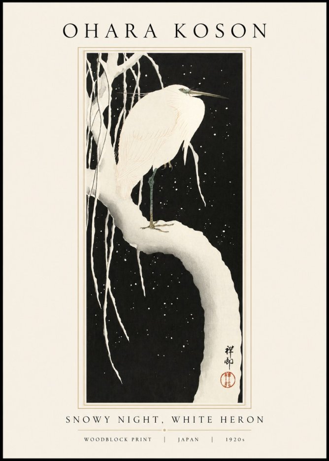 Ohara Koson Snowy Night, White Heron No1 - Poszter