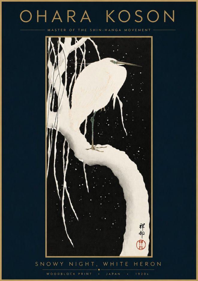 Ohara Koson Snowy Night, White Heron No3 - Poszter