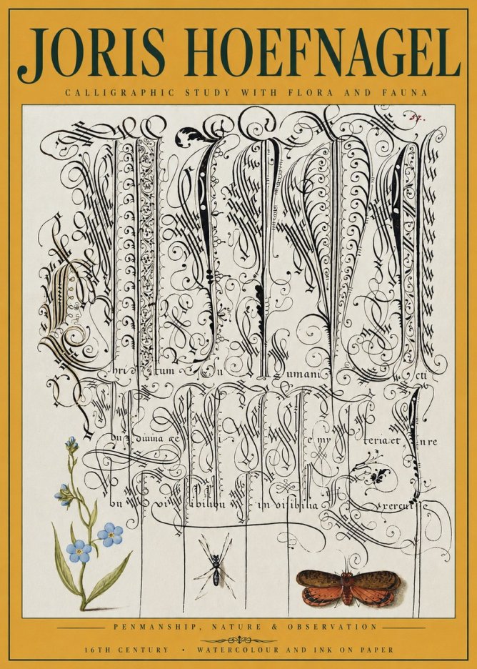 Joris Hoefnagel Calligraphic Study with Flora and Fauna No3 - Poszter