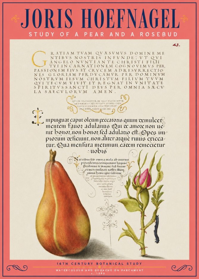 Joris Hoefnagel Aphorisms with Pear and Rose No5 - Poszter