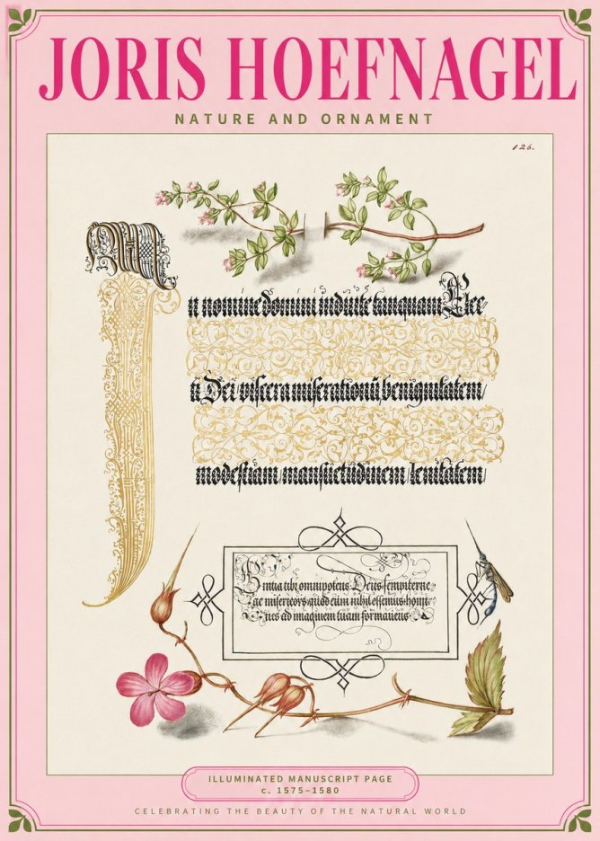 Joris Hoefnagel Illuminated Manuscript Page with Flowers and Insect No2 - Poszter