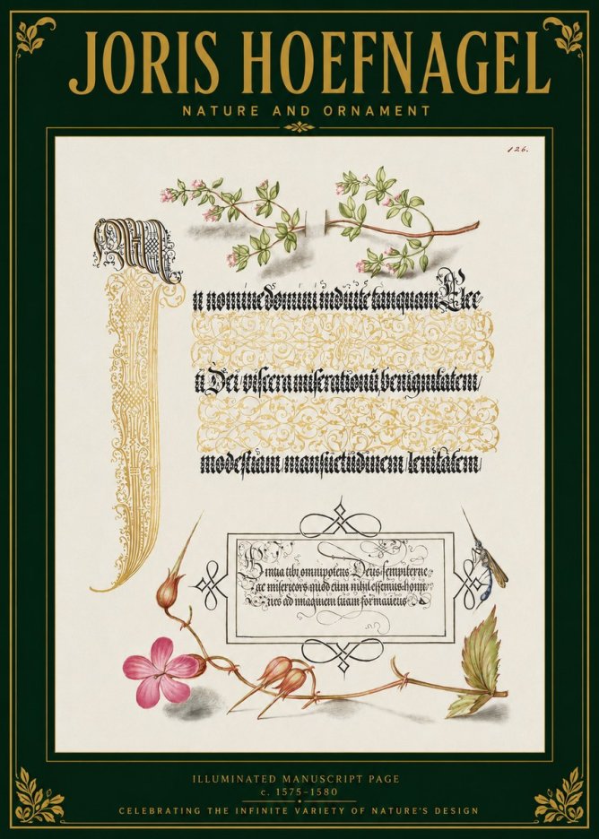 Joris Hoefnagel Illuminated Manuscript Page with Flowers and Insect No3 - Poszter