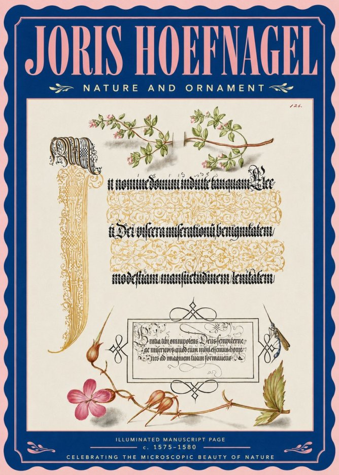 Joris Hoefnagel Illuminated Manuscript Page with Flowers and Insect No4 - Poszter