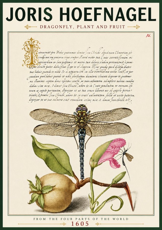 Joris Hoefnagel Dragonfly, Plant and Fruit No6 - Poszter