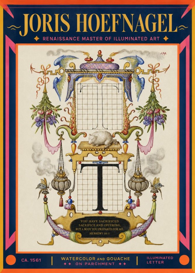 Joris Hoefnagel Letter T with Biblical Verse No2 - Poszter