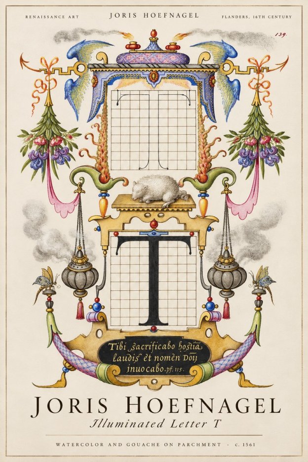 Joris Hoefnagel Letter T with Biblical Verse No3 - Poszter