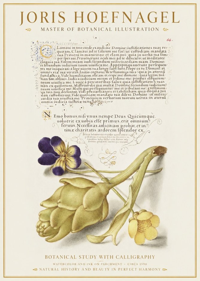 Joris Hoefnagel Botanical Study with Calligraphy III No1 - Poszter
