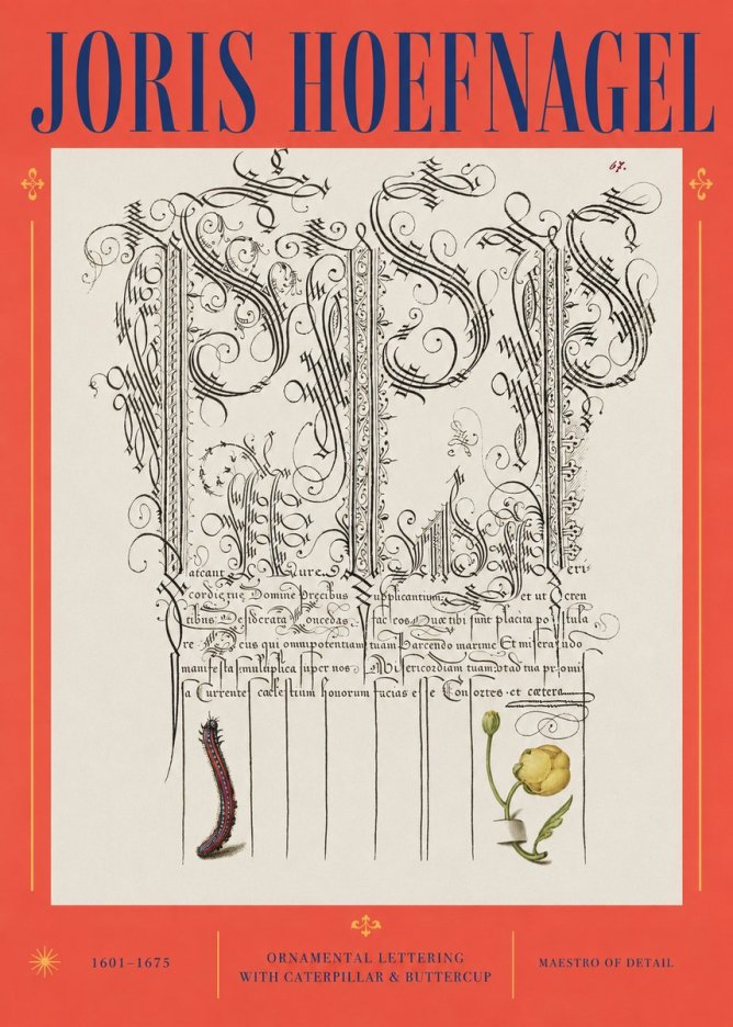 Joris Hoefnagel Ornamental Calligraphy with Caterpillar and Buttercup No3 - Poszter