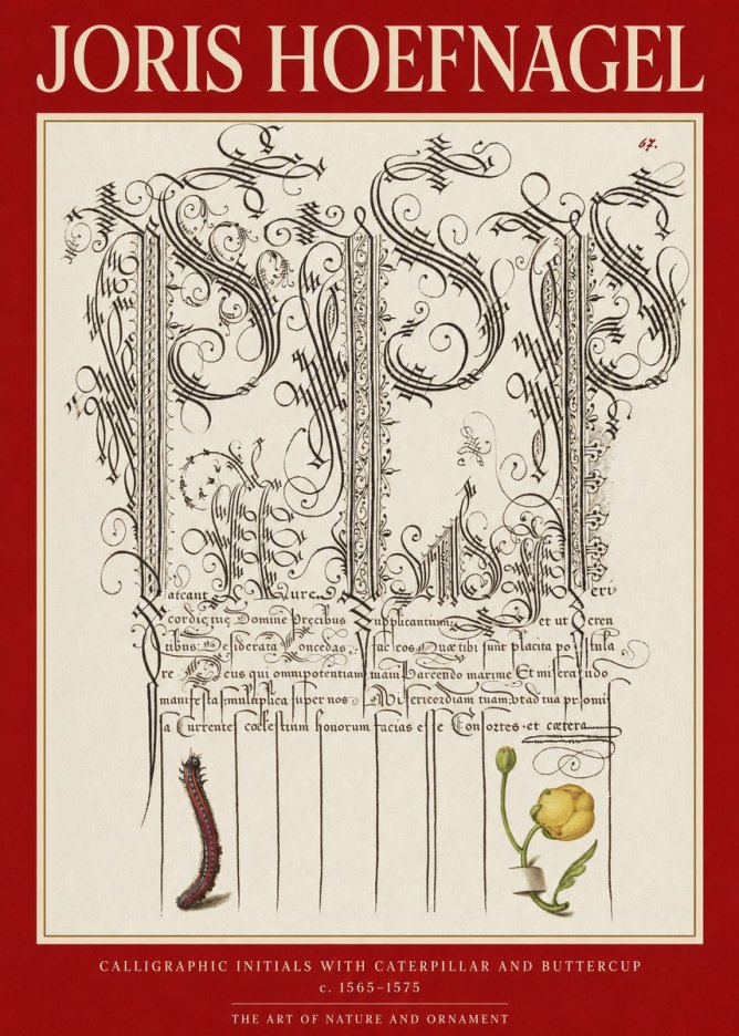 Joris Hoefnagel Ornamental Calligraphy with Caterpillar and Buttercup No6 - Poszter