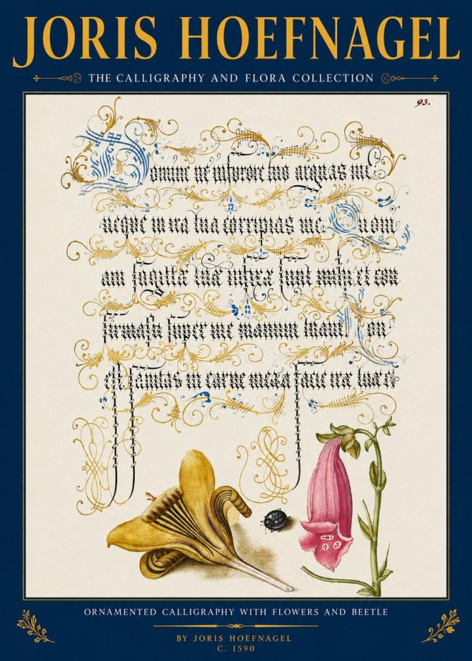Joris Hoefnagel Ornamented Calligraphy with Flowers and Beetle No2 - Poszter