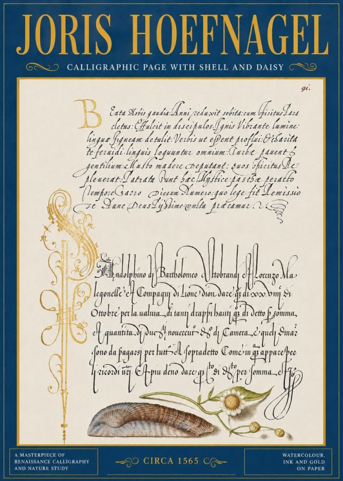 Joris Hoefnagel Calligraphic Page with Shell and Daisy No5 - Poszter