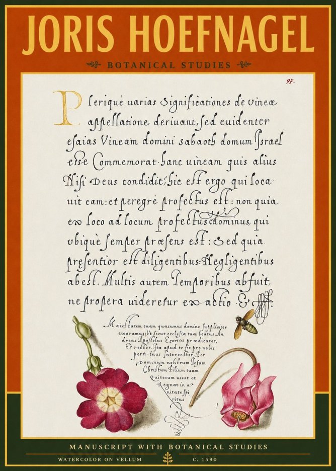 Joris Hoefnagel Manuscript with Botanical Studies No4 - Poszter