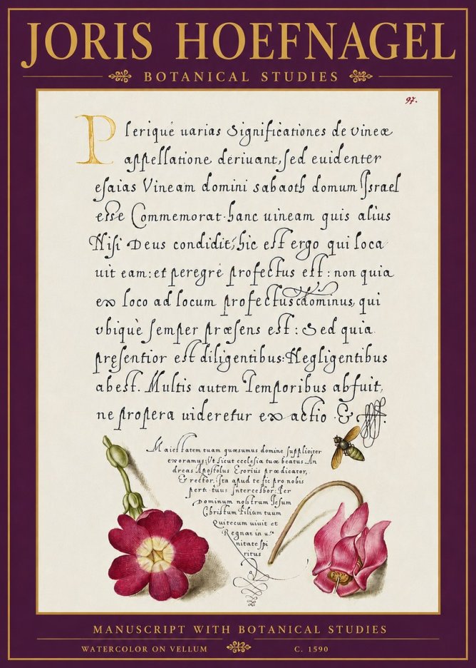 Joris Hoefnagel Manuscript with Botanical Studies No5 - Poszter
