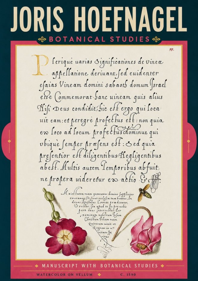 Joris Hoefnagel Manuscript with Botanical Studies No6 - Poszter