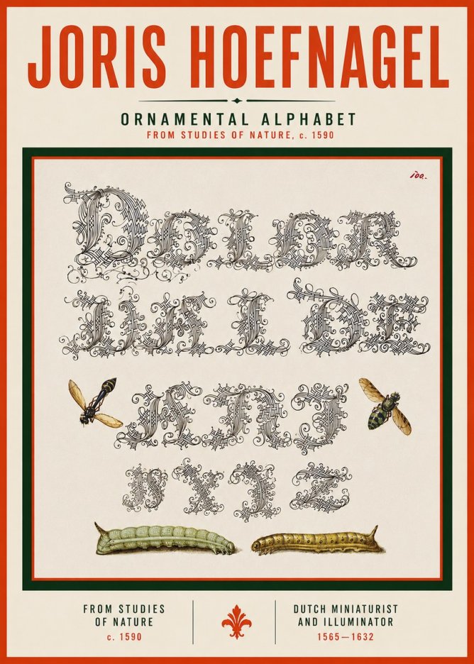 Joris Hoefnagel Ornamental Alphabet from Studies of Nature No3 - Poszter