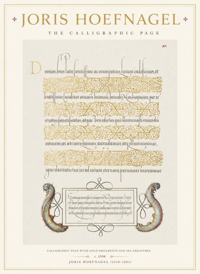 Joris Hoefnagel Calligraphic Page with Gold Ornaments and Sea Creatures No1 - Poszter