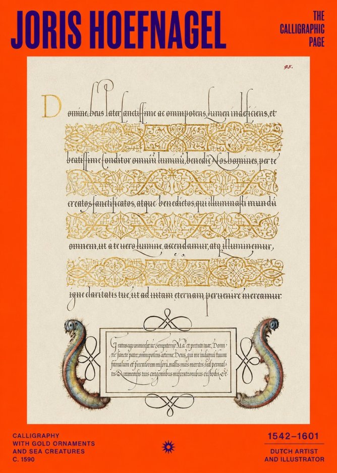 Joris Hoefnagel Calligraphic Page with Gold Ornaments and Sea Creatures No2 - Poszter