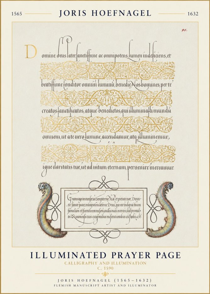 Joris Hoefnagel Calligraphic Page with Gold Ornaments and Sea Creatures No6 - Poszter