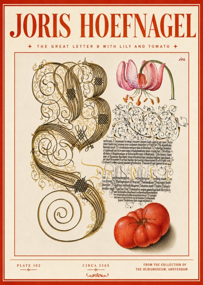 Joris Hoefnagel The Great Letter B with Lily and Tomato No5 - Poszter