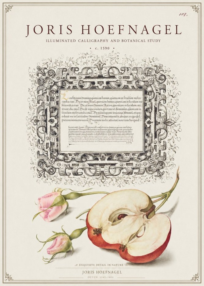 Joris Hoefnagel Illuminated Calligraphy and Botanical Study No1 - Poszter