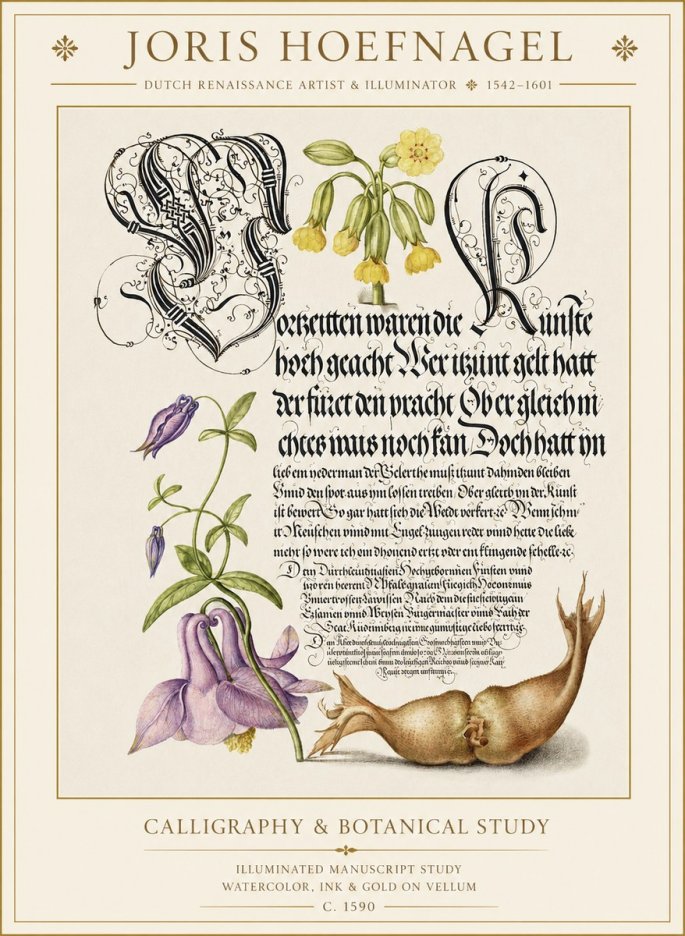 Joris Hoefnagel Calligraphy & Botanical Study No1 - Poszter