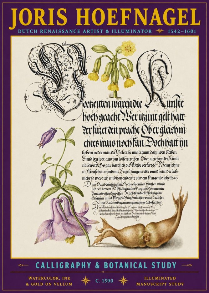 Joris Hoefnagel Calligraphy & Botanical Study No3 - Poszter