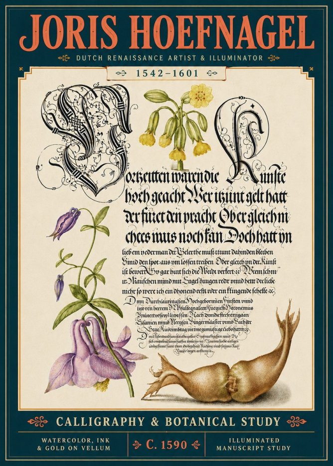 Joris Hoefnagel Calligraphy & Botanical Study No5 - Poszter