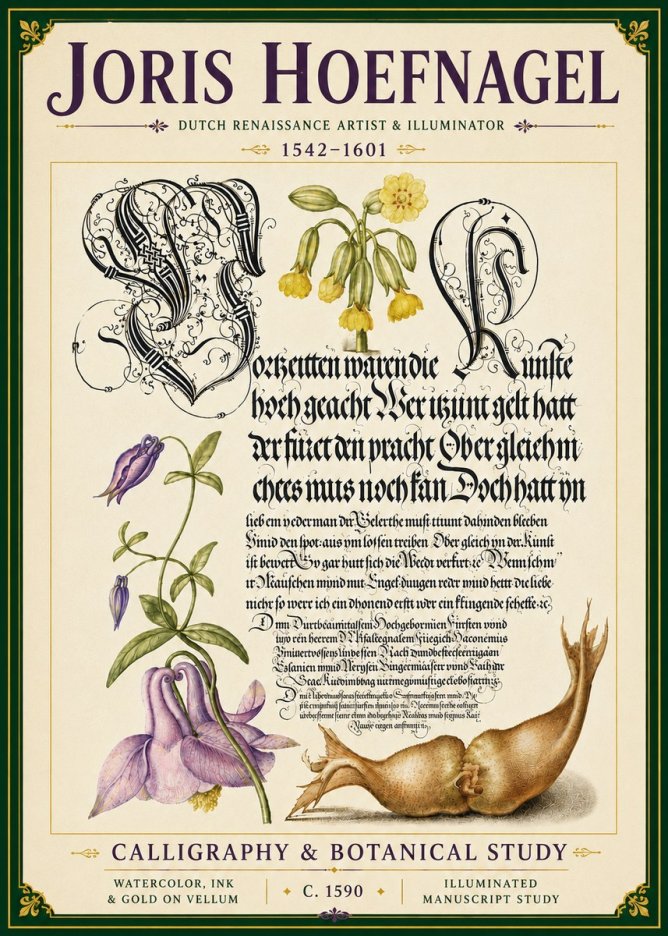 Joris Hoefnagel Calligraphy & Botanical Study No6 - Poszter