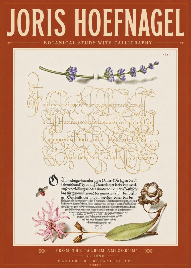 Joris Hoefnagel Botanical Study with Calligraphy IV No6 - Poszter