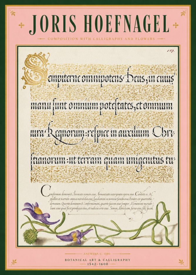 Joris Hoefnagel Composition with Calligraphy and Flowers No3 - Poszter