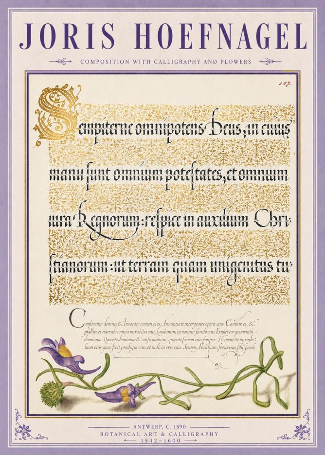 Joris Hoefnagel Composition with Calligraphy and Flowers No4 - Poszter