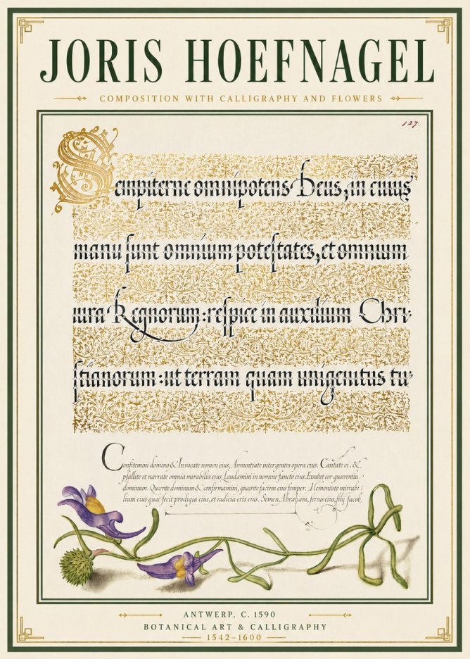 Joris Hoefnagel Composition with Calligraphy and Flowers No6 - Poszter
