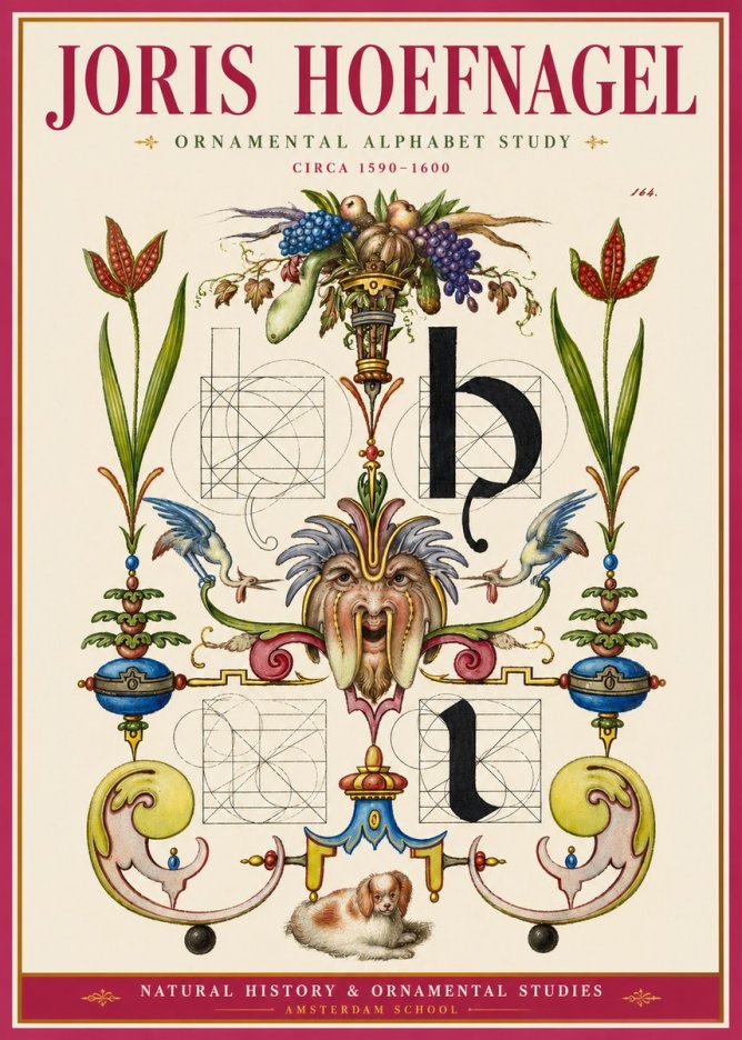 Joris Hoefnagel Floral Grotesque with Putto No4 - Poszter