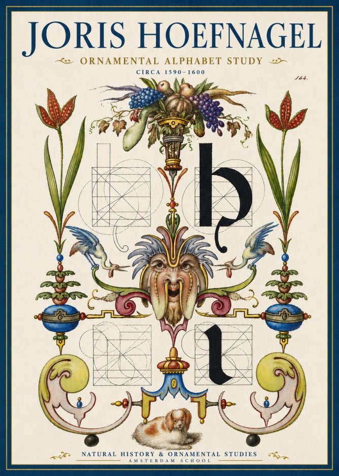 Joris Hoefnagel Floral Grotesque with Putto No5 - Poszter