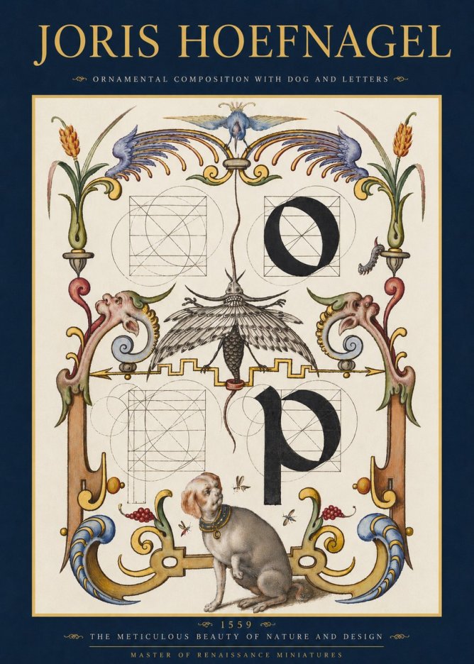 Joris Hoefnagel Ornamental Composition with Dog and Letters No3 - Poszter