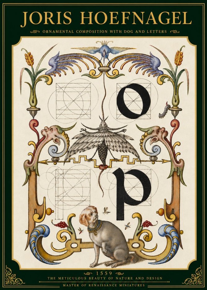 Joris Hoefnagel Ornamental Composition with Dog and Letters No5 - Poszter