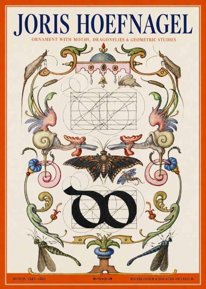 Joris Hoefnagel Ornament with Moths, Dragonflies & Geometric Studies No2 - Poszter