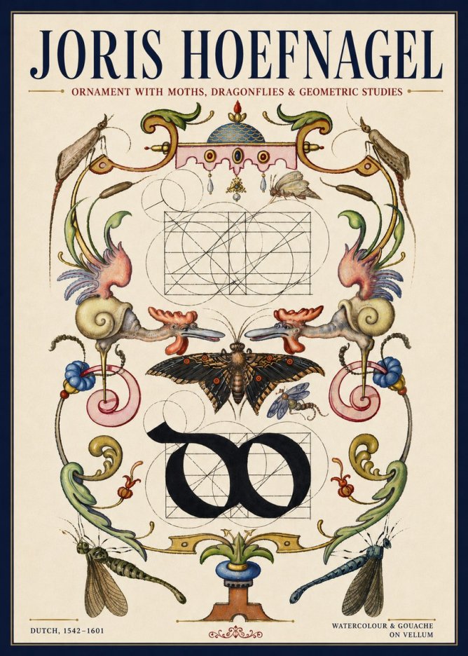 Joris Hoefnagel Ornament with Moths, Dragonflies & Geometric Studies No3 - Poszter