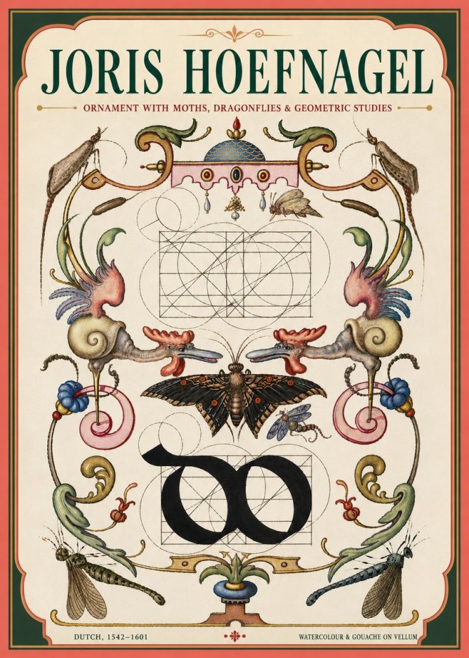 Joris Hoefnagel Ornament with Moths, Dragonflies & Geometric Studies No4 - Poszter