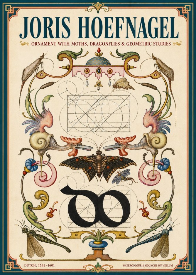 Joris Hoefnagel Ornament with Moths, Dragonflies & Geometric Studies No6 - Poszter