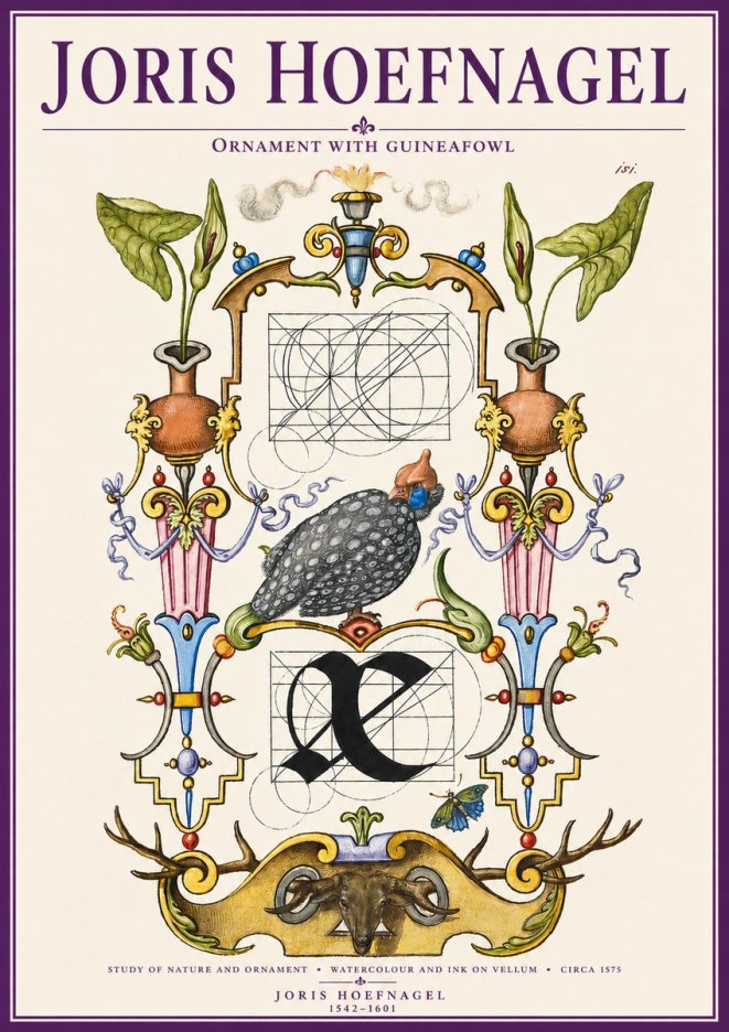 Joris Hoefnagel Ornament with Guineafowl No3 - Poszter
