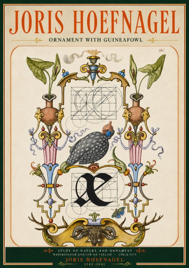 Joris Hoefnagel Ornament with Guineafowl No5 - Poszter