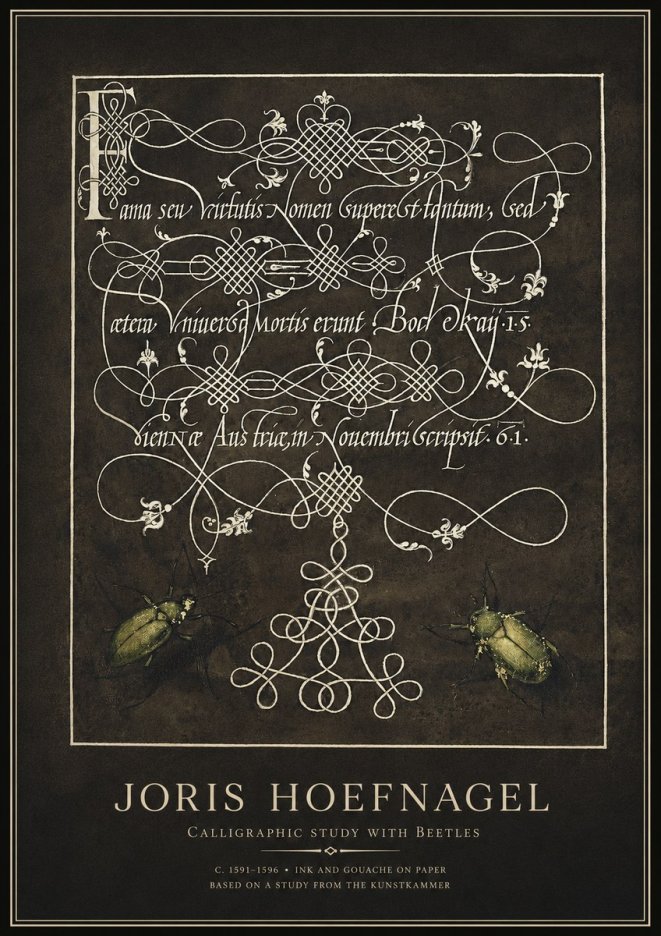 Joris Hoefnagel Calligraphic Study with Beetles No1 - Poszter