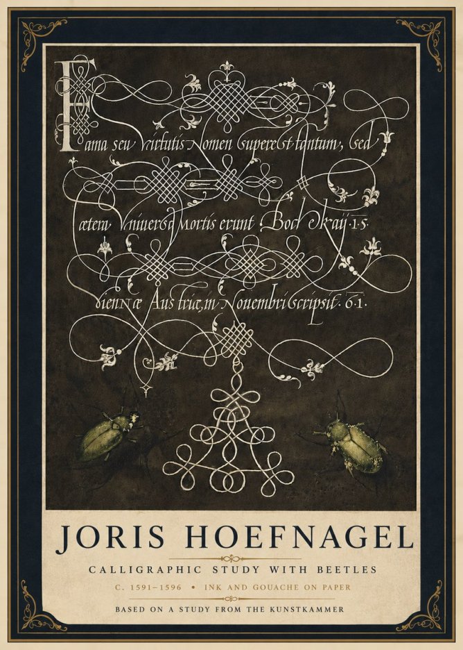 Joris Hoefnagel Calligraphic Study with Beetles No5 - Poszter