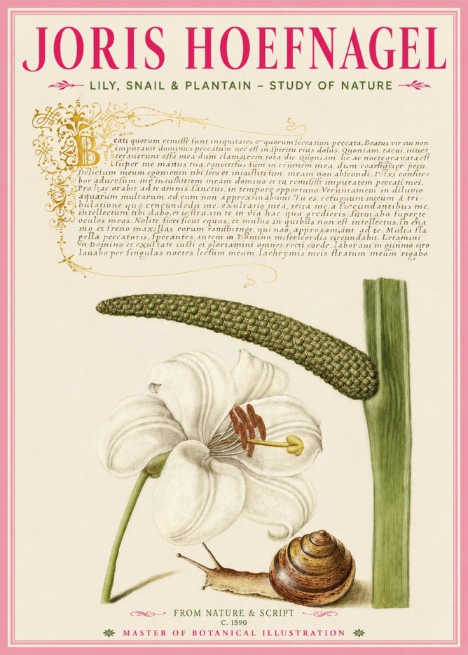 Joris Hoefnagel Lily, Snail & Plantain - Study of Nature No2 - Poszter